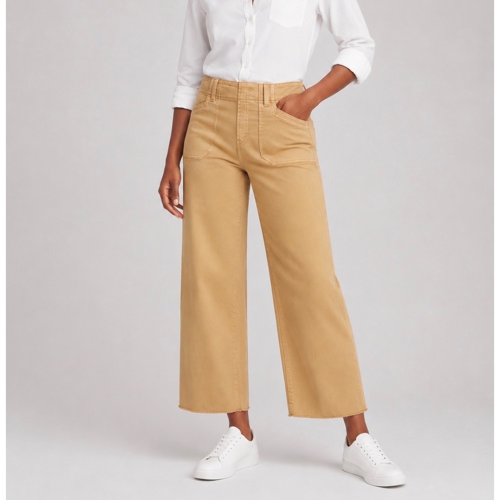 CHICO'S Neutral Pull On Wide Leg Crop Frayed Pants